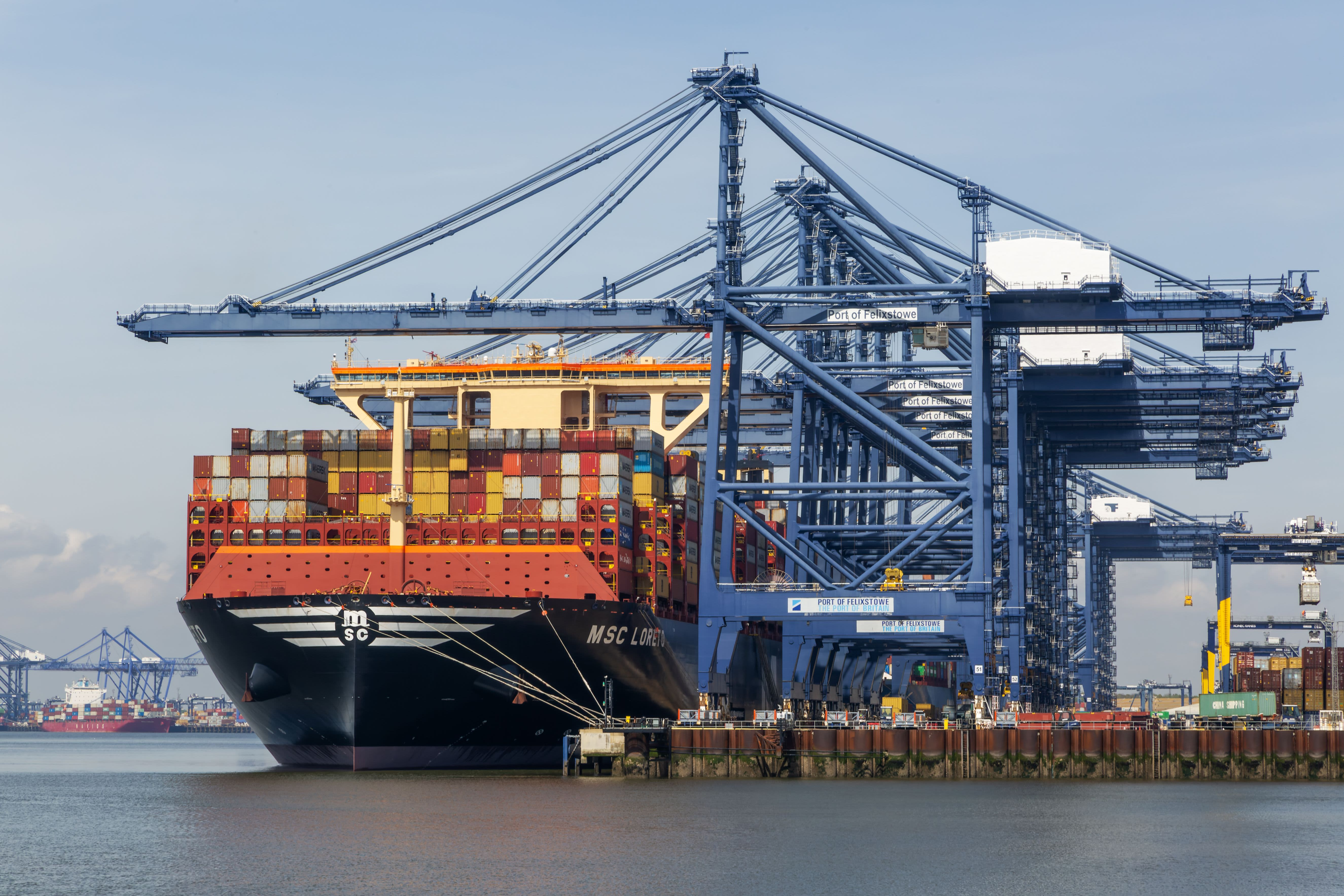 Container ships at a port terminal, illustrating global ocean shipping and the current market challenges in the maritime transport industry.