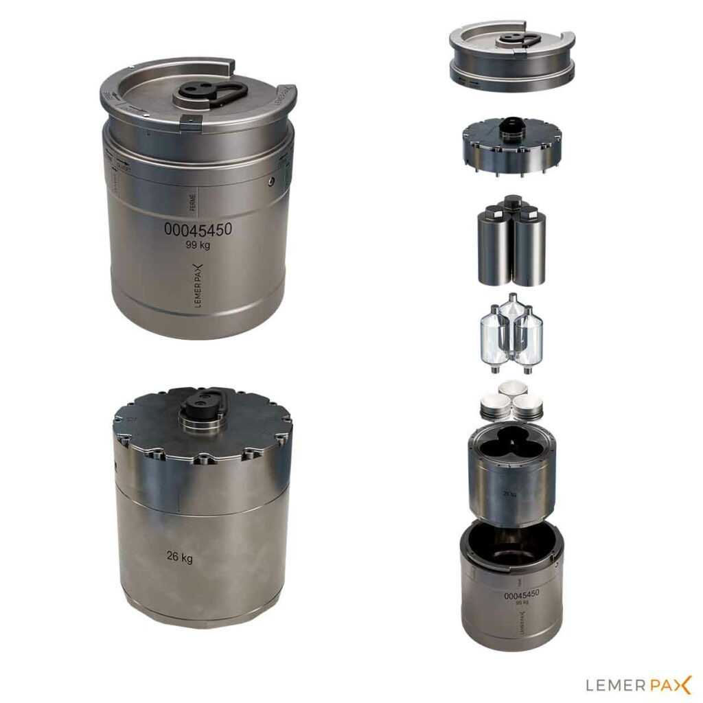 CP3 Radioactive Transport Container by Lemer Pax: A custom-designed shielded container for safe transport of radioactive materials, showcasing robust construction and radiation protection.