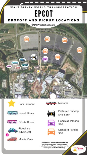 Epcot transportation drop-off and pick-up map
