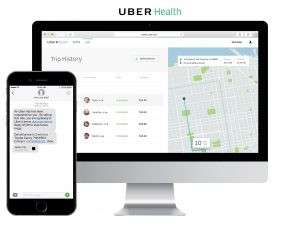 Phone and Desktop interfaces showing Uber Health dashboard