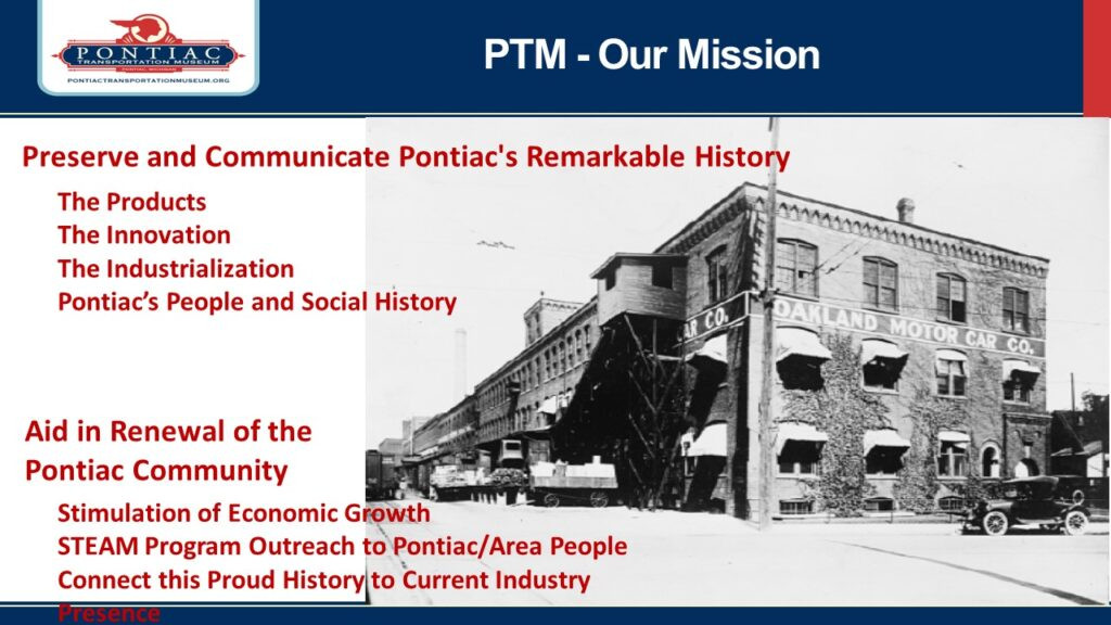 Pontiac Transportation Museum mission statement emphasizing community and heritage