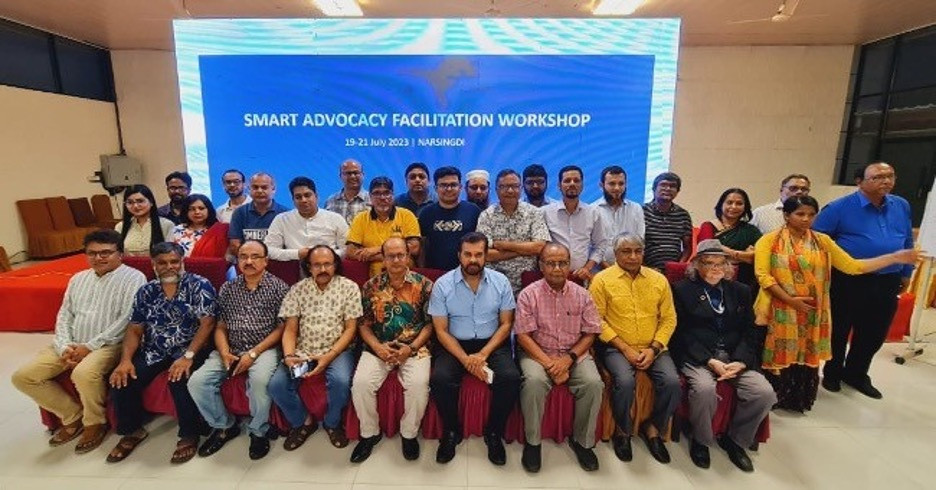 Road safety coalition members participate in a SMART workshop organized by the Global Health Advocacy Incubator (GHAI) in Bangladesh, focusing on strategic planning for the Speed Limit Guideline development in July 2023, working with the Bangladesh Road Transport Authority.