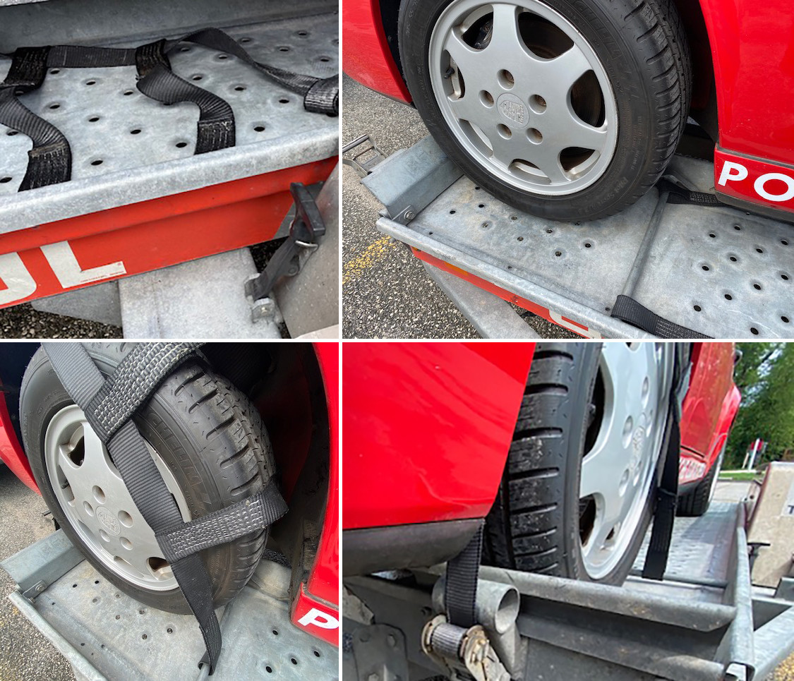U-Haul transport trailer strap and securing mechanism