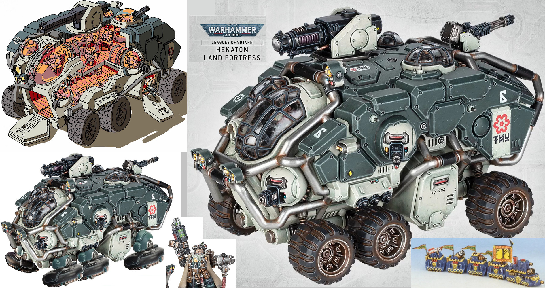 Leagues of Votann Hekaton Land Fortress front view on white studio background.