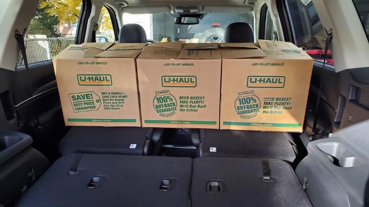 Boxes inside an SUV