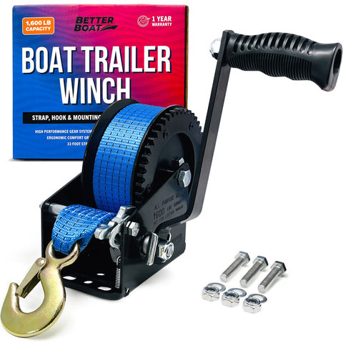Boat trailer winch for secure equipment