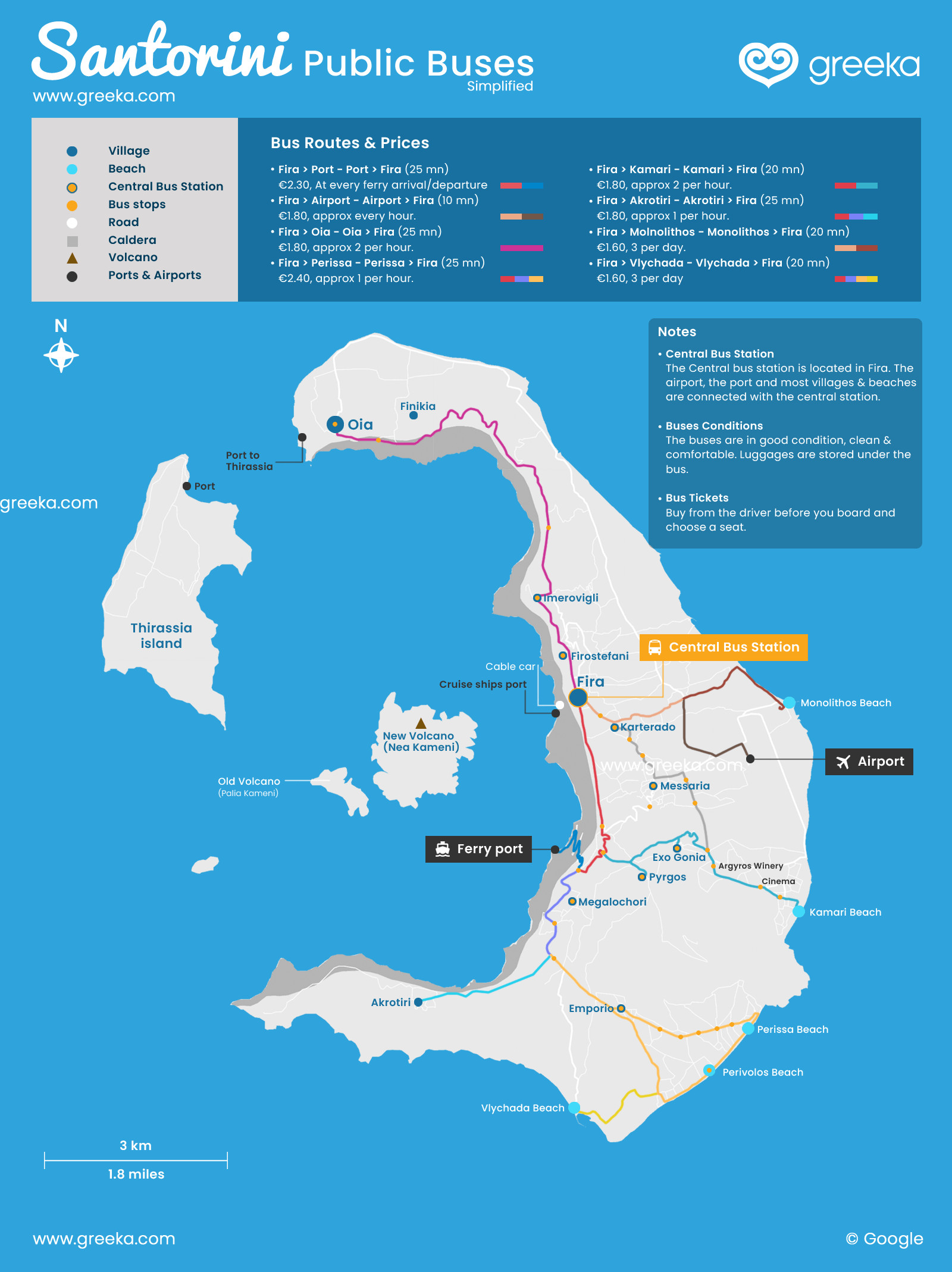 Santorini Buses Routes Map