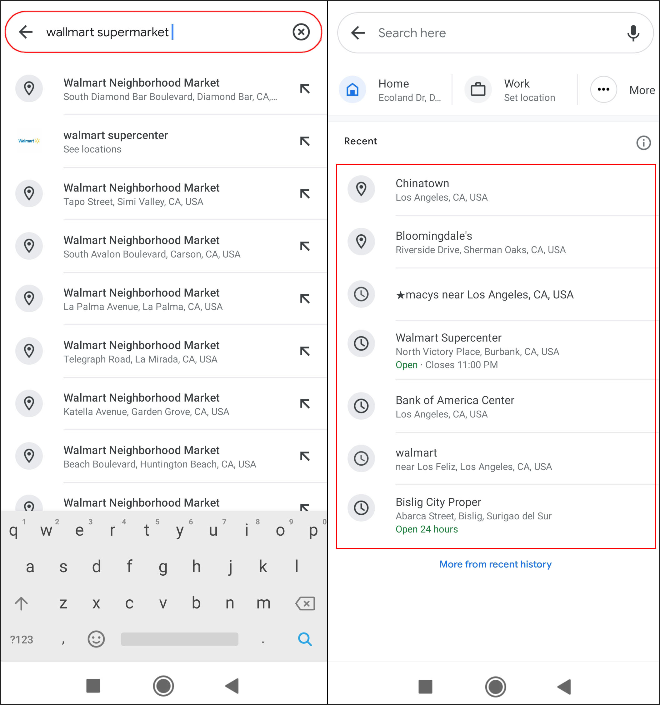 Tapping the Directions button in Google Maps on an Android device
